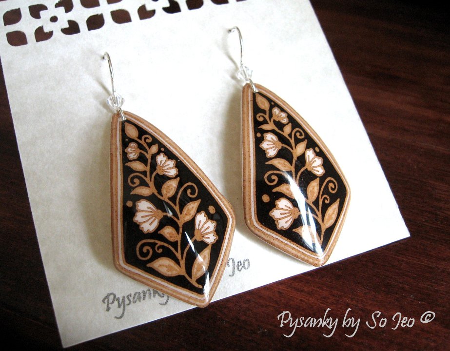 Black Spring Vines Diamond Earrings Pysanky Jewelry by So Jeo